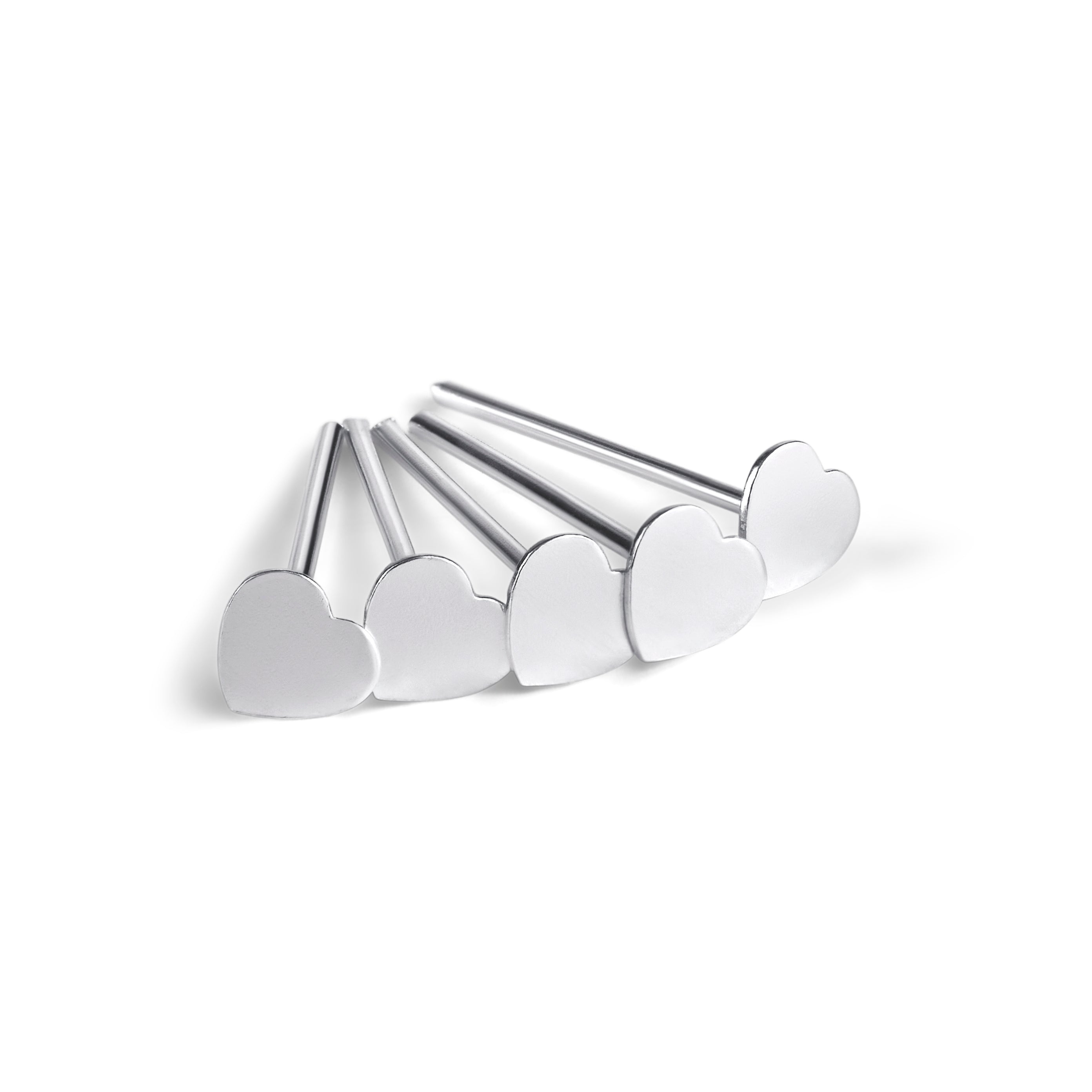 5 x Sterling Silver Heart Straight Pin End 22Ga Nose Studs