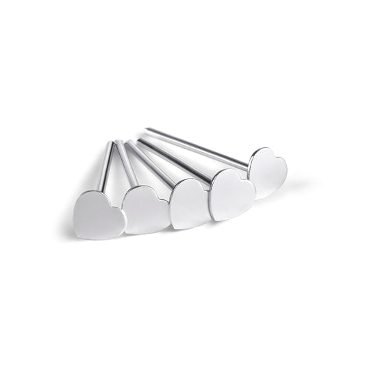 5 x Sterling Silver Heart Straight Pin End 22Ga Nose Studs