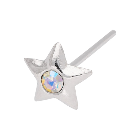 Sterling Silver Aurora Borealis CZ Star Nose Stud Pin End