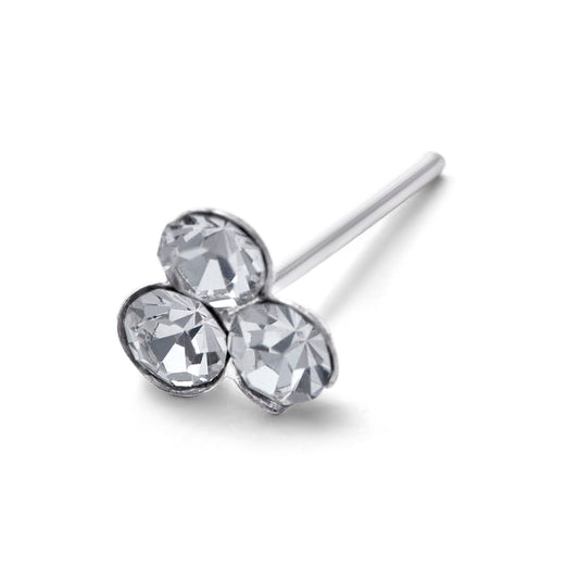 Sterling Silver Triple 2mm CZ 22Ga Nose Stud Straight Pin End