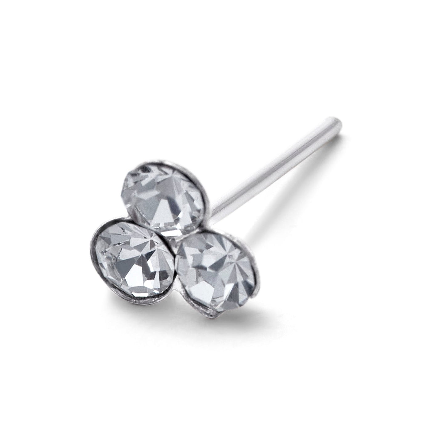Sterling Silver Triple 2mm CZ 24Ga Nose Stud Straight Pin End
