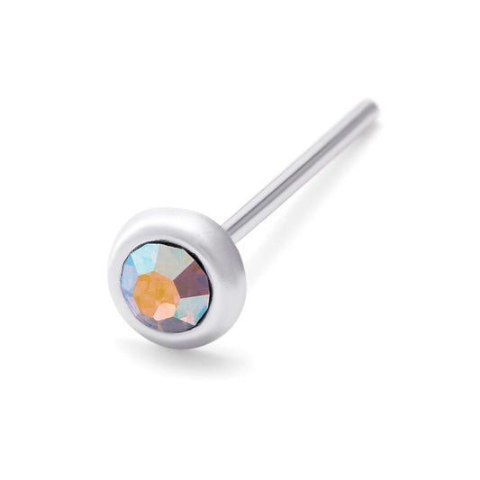 Sterling Silver Aurora Borealis CZ Nose Stud Straight Pin End