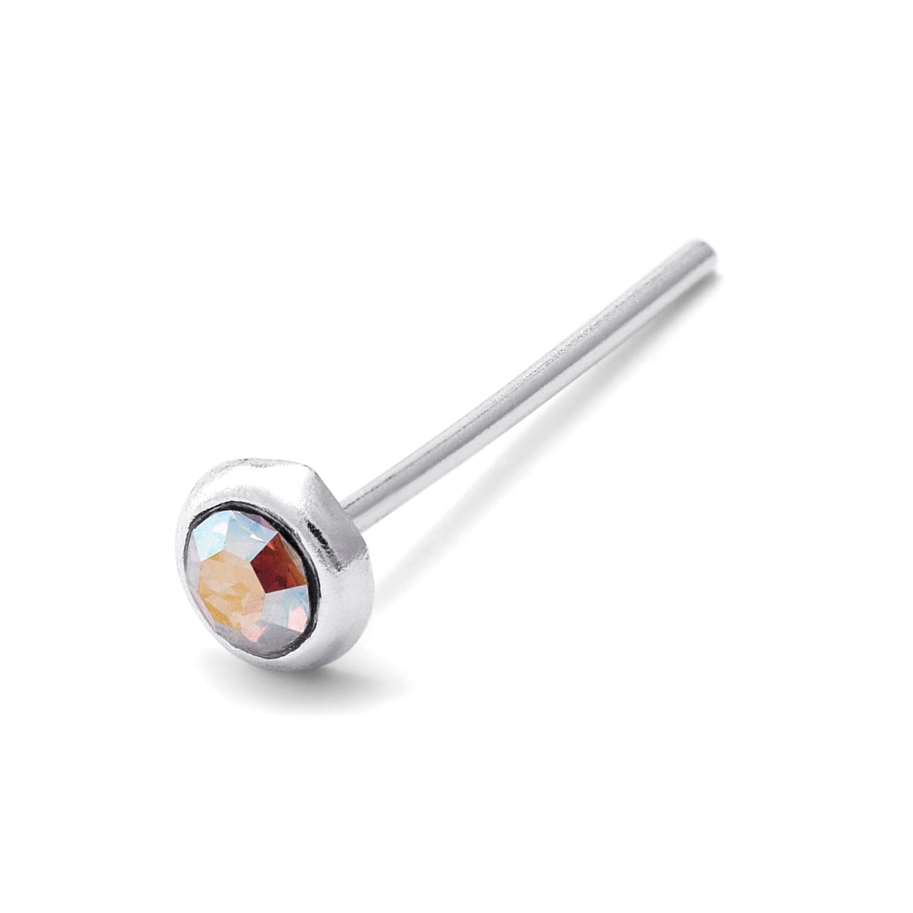 Sterling Silver 2mm Aurora Borealis CZ Nose Stud Pin End