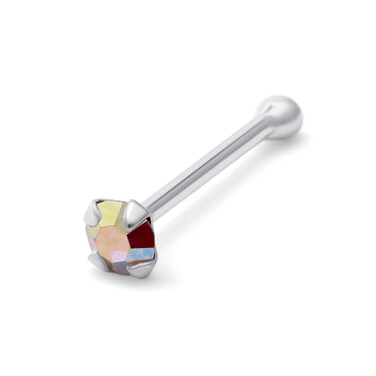 Sterling Silver 1.5mm CZ Aurora Borealis Nose Stud Ball End