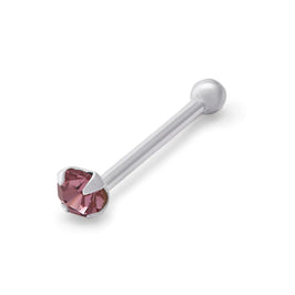 Sterling Silver 1.5mm CZ Amethyst 22Ga Nose Stud Ball End