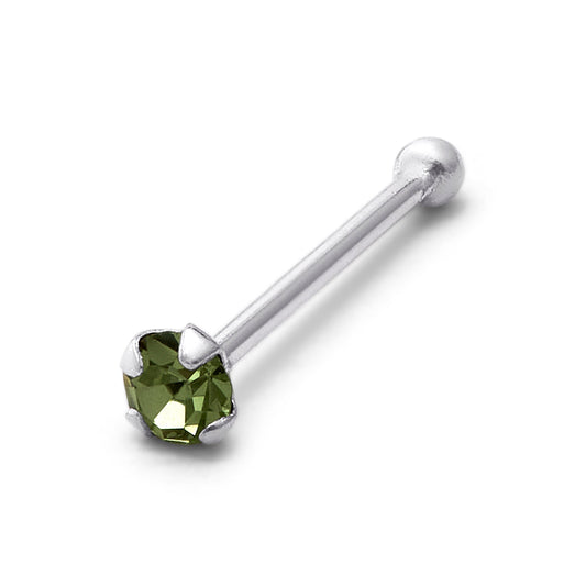 Sterling Silver 1.5mm CZ Peridot 22Ga Nose Stud Ball End