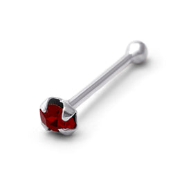 Sterling Silver 1.5mm CZ Garnet 22Ga Nose Stud Ball End