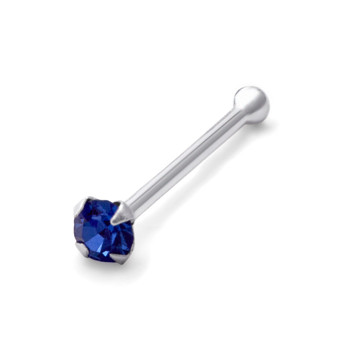 Sterling Silver 1.5mm CZ Sapphire 22Ga Nose Stud Ball End