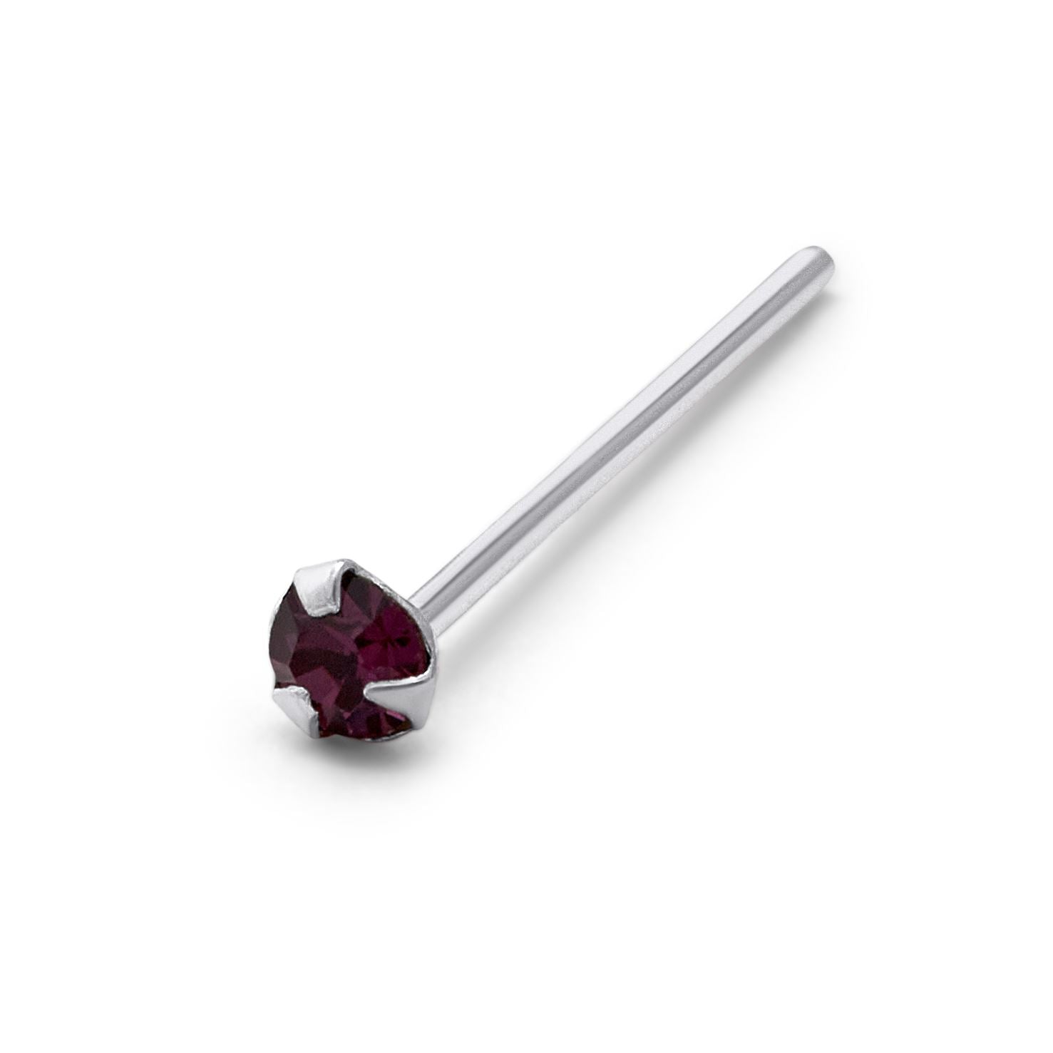Sterling Silver 1.5mm CZ Amethyst Claw 25Ga Nose Stud