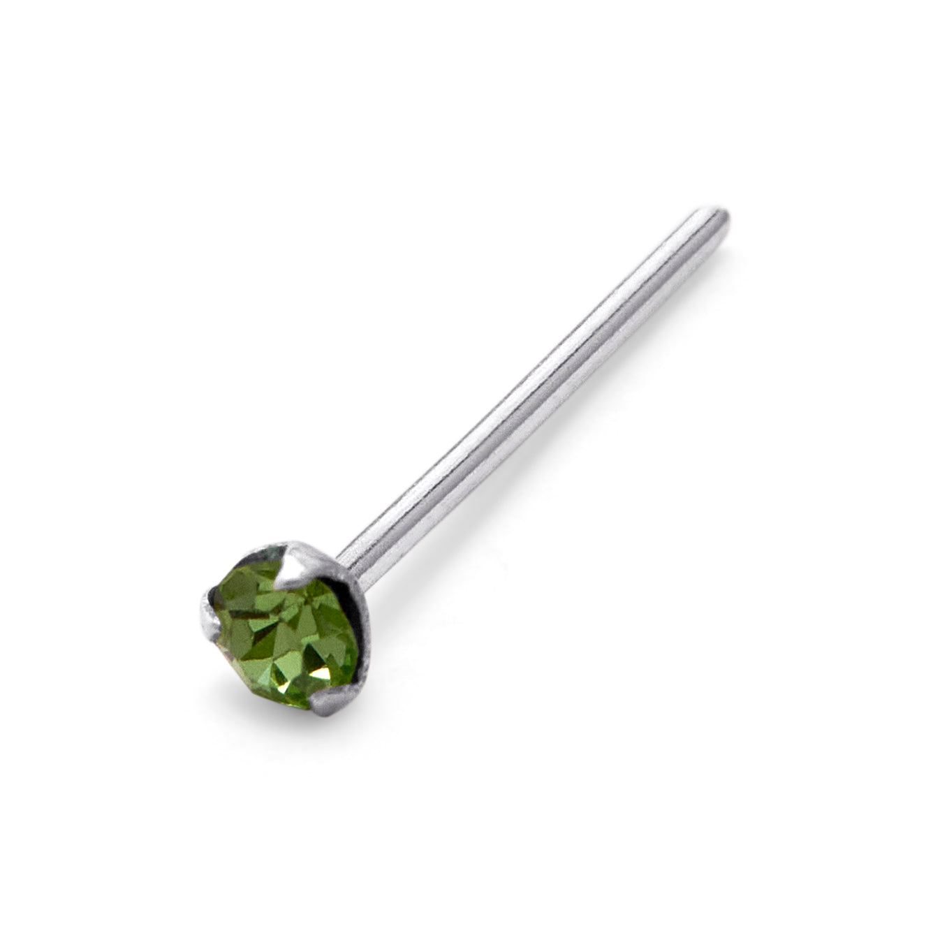 Sterling Silver 1.5mm CZ Peridot Claw Nose Stud Pin End
