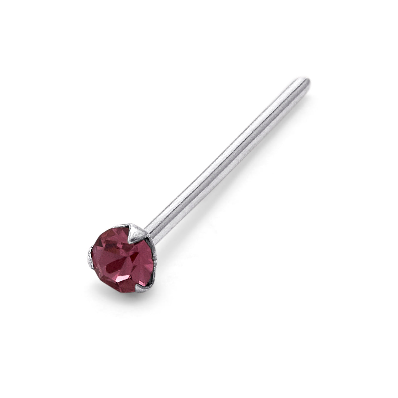 Sterling Silver 1.5mm CZ Tourmaline Claw 24Ga Nose Stud Straight Pin End