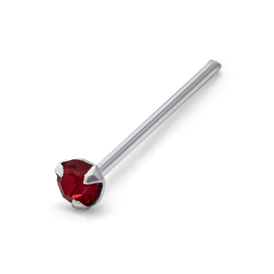 Sterling Silver 1.5mm CZ Garnet Claw 25Ga Nose Stud Pin End