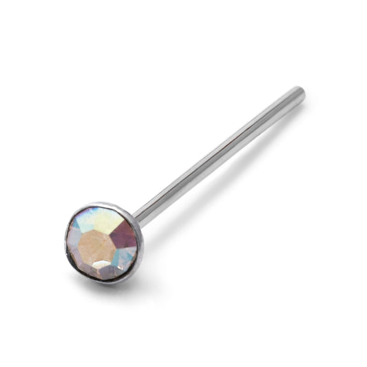 Sterling Silver 2mm Round CZ Aurora Borealis Nose Stud Pin End