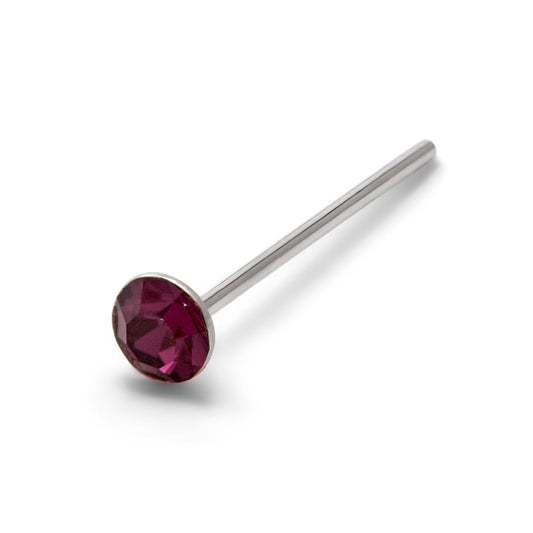 Sterling Silver 2mm Round CZ Amethyst 24Ga Nose Stud Pin End
