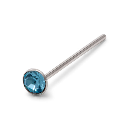Sterling Silver 2mm Round CZ Aquamarine 22Ga Nose Stud