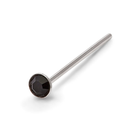 Sterling Silver 2mm Round CZ Black 22Ga Nose Stud Pin End