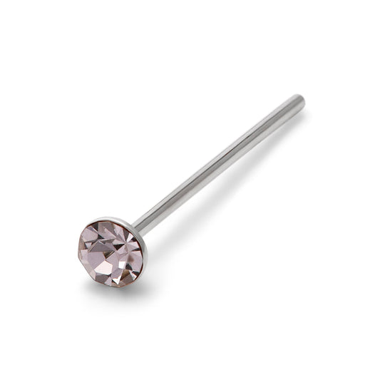 Sterling Silver 2mm Round CZ 24Ga Nose Stud Straight Pin End