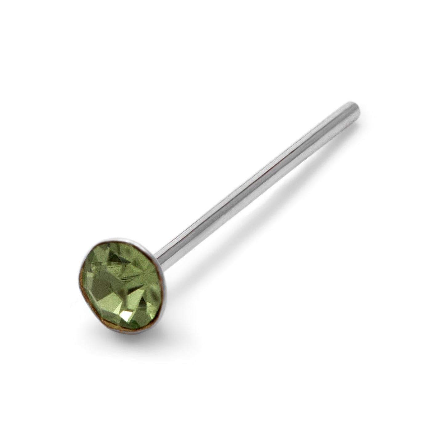 Sterling Silver 2mm Round CZ Peridot 24Ga Nose Stud Pin End