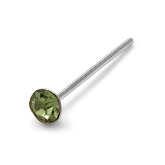 Sterling Silver 2mm Round CZ Peridot 22Ga Nose Stud Pin End