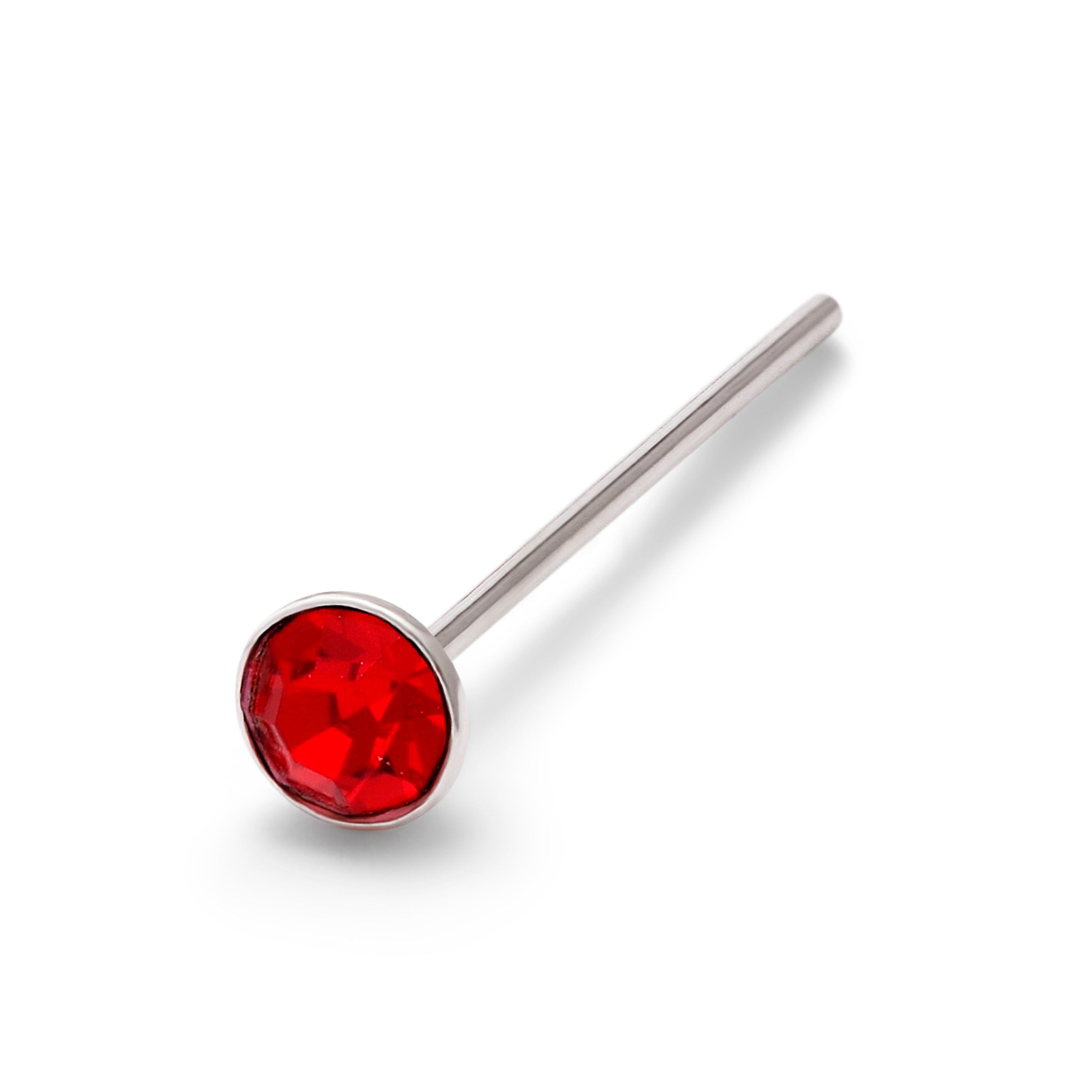 Sterling Silver CZ Garnet Round Nose Stud Straight End