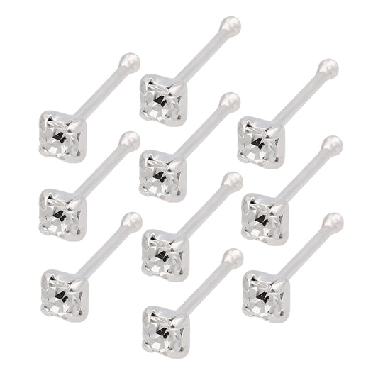Sterling Silver 2mm CZ 22Ga Nose Stud Ball End Set of 10
