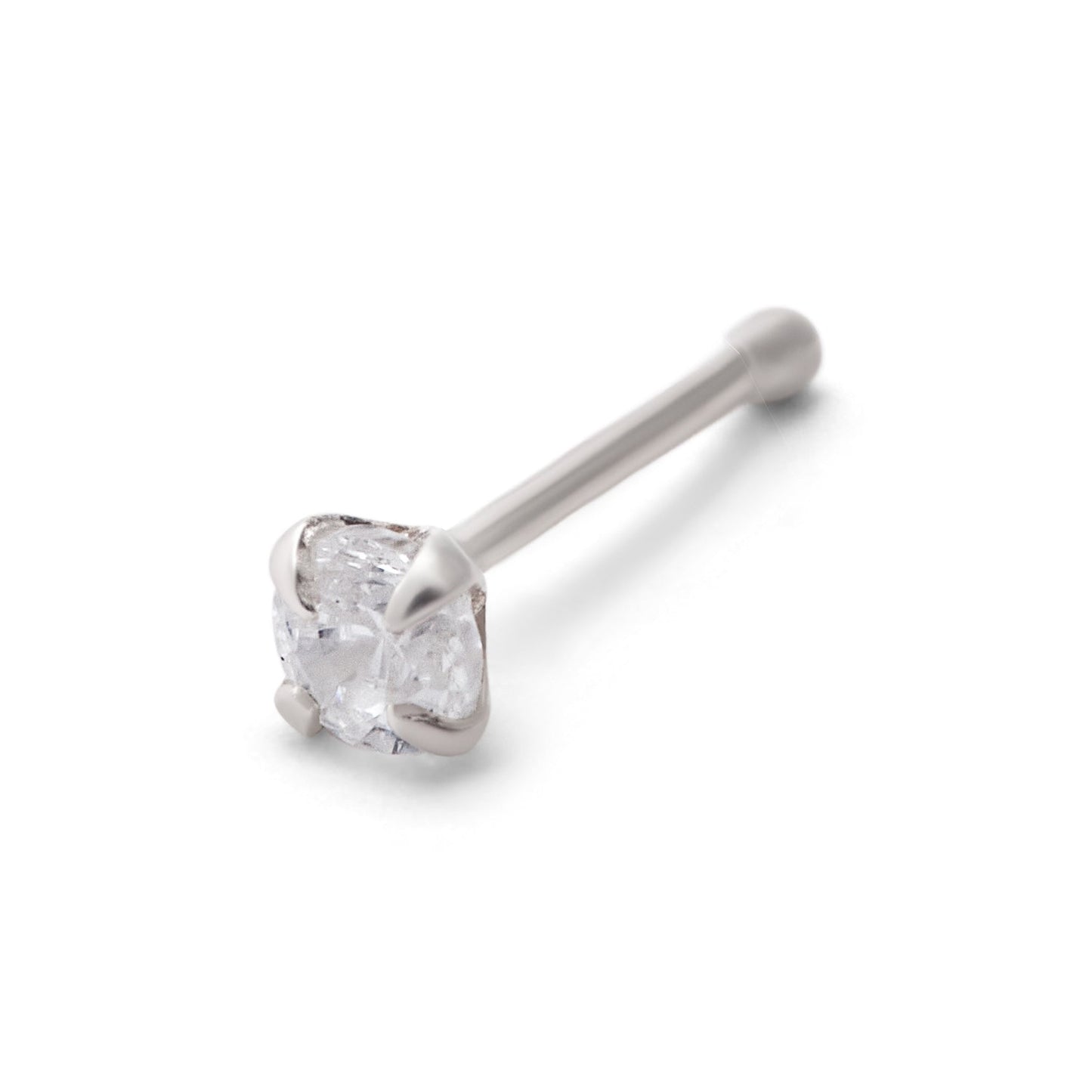 Sterling Silver 2mm CZ 24Ga Nose Stud Ball End