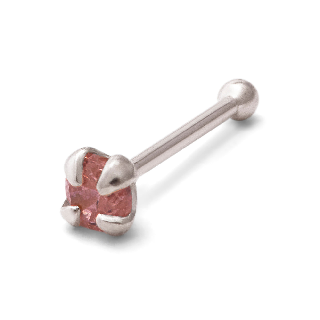 Sterling Silver 2mm Pink CZ 24Ga Nose Stud Ball End