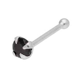 Sterling Silver Black 2mm CZ Nose Stud Ball End