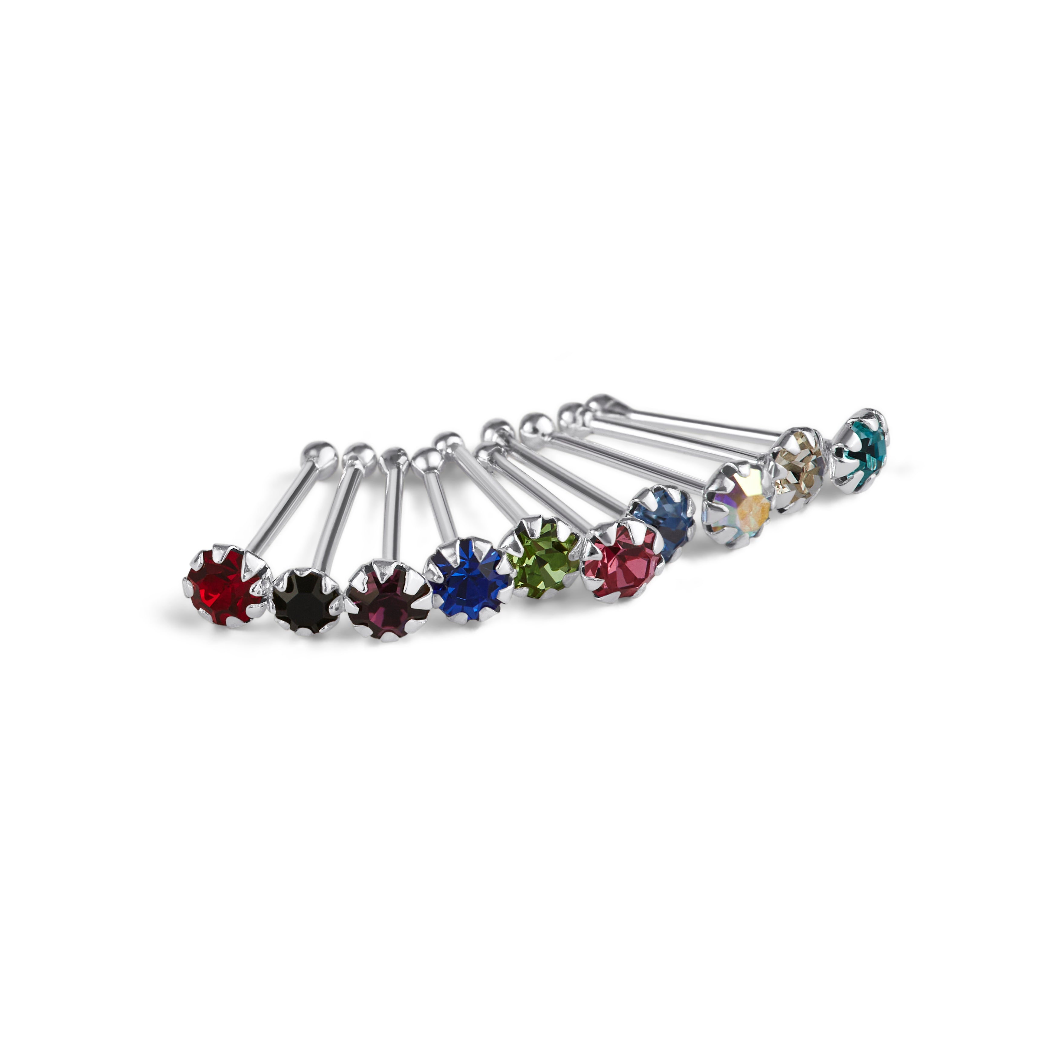 10 x Sterling Silver Multi-Colour CZ Ball End 22Ga Nose Studs