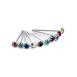 10 x Sterling Silver Multi-Colour CZ Straight End 22Ga Nose Studs