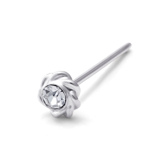 Sterling Silver 2mm CZ Twisted Flower 22Ga Nose Stud