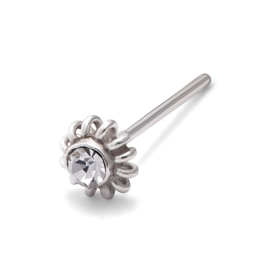 Sterling Silver 2mm CZ Coiled Flower 24Ga Nose Stud