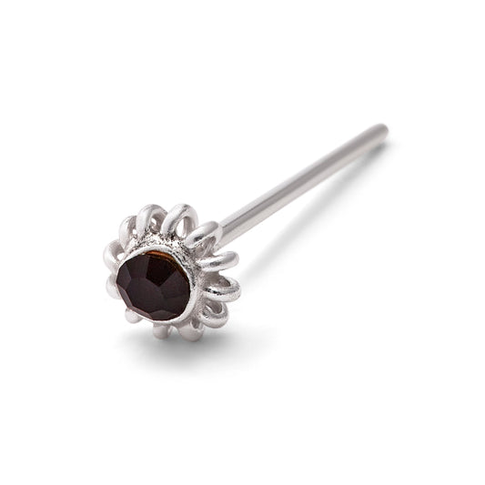 Sterling Silver 2mm Black CZ Coiled Flower 22Ga Nose Stud