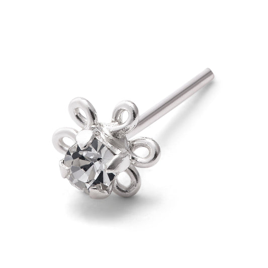 Sterling Silver 2mm Rhinestone Flower Nose Stud Straight End