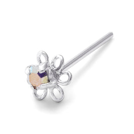 Sterling Silver Aurora Borealis Rhinestone Flower Nose Stud