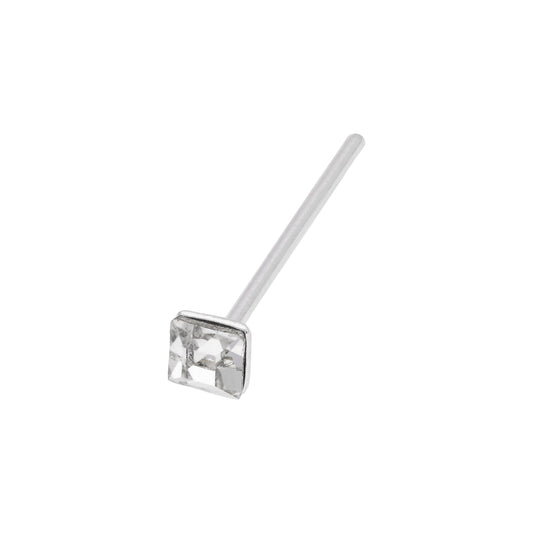 Sterling Silver Square CZ Nose Stud Straight End