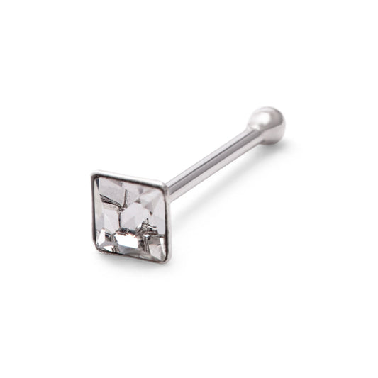 Sterling Silver 2mm Square CZ 24Ga Nose Stud Ball End