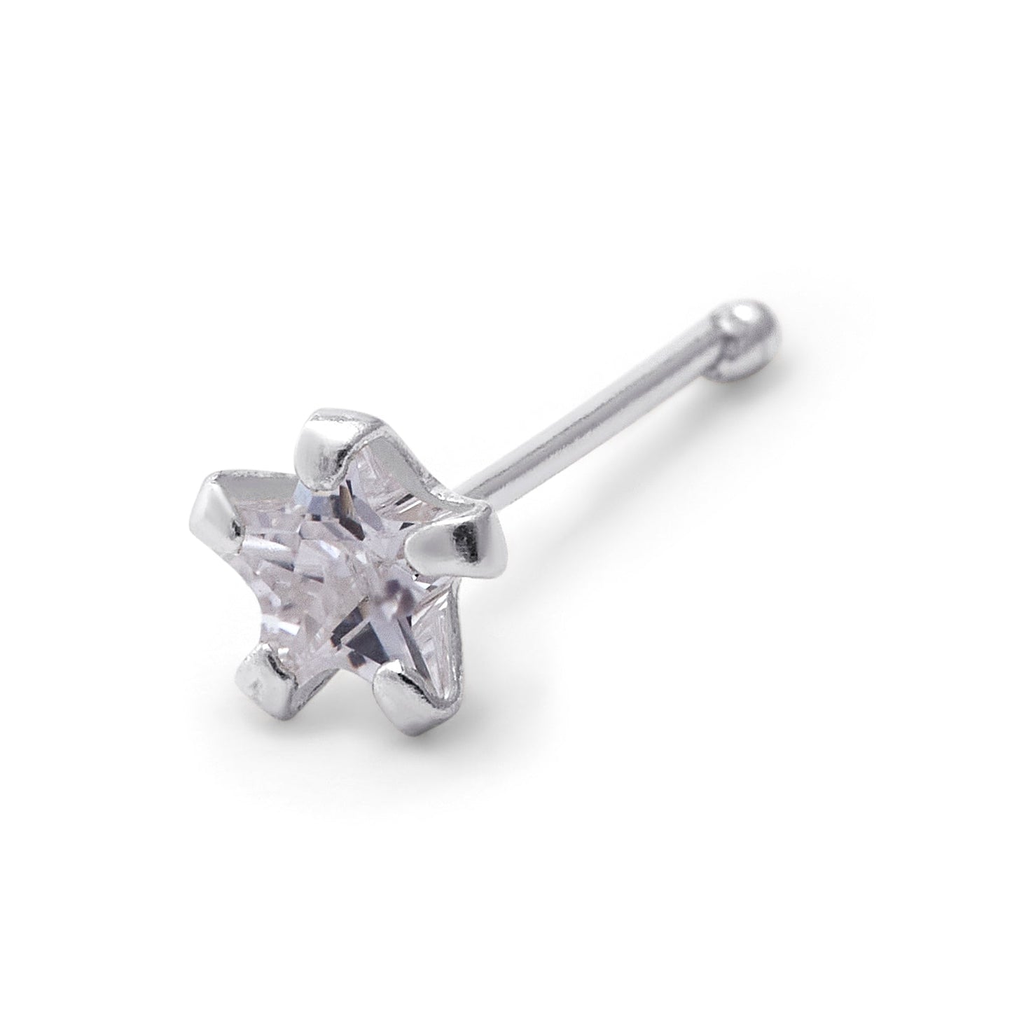 Sterling Silver 3mm Star CZ 24Ga Nose Stud Ball End