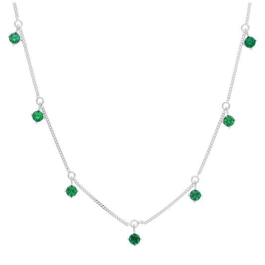 Sterling Silver Multi Emerald CZ May Birthstone Necklace