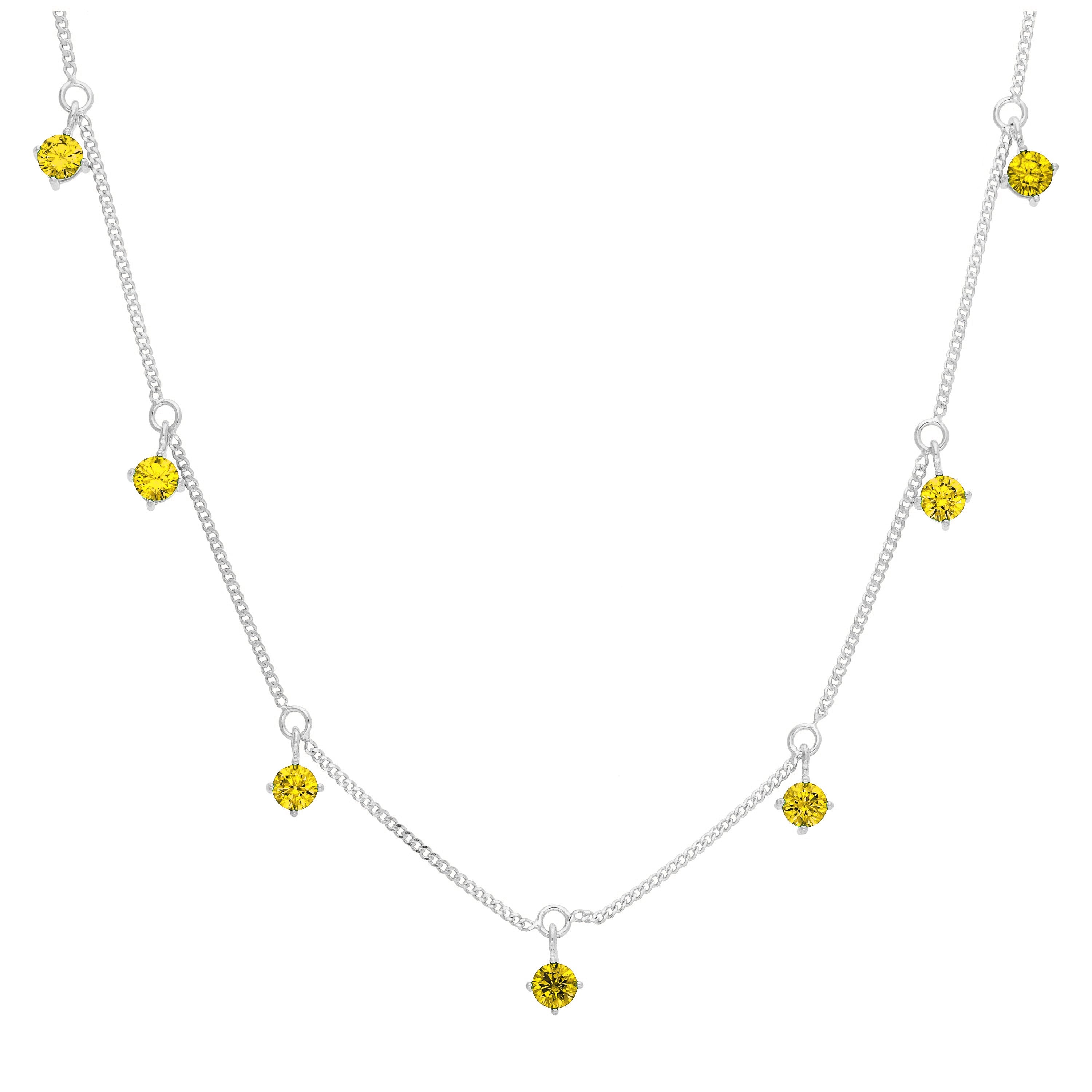 Sterling Silver Multi Citrine CZ November Birthstone Necklace