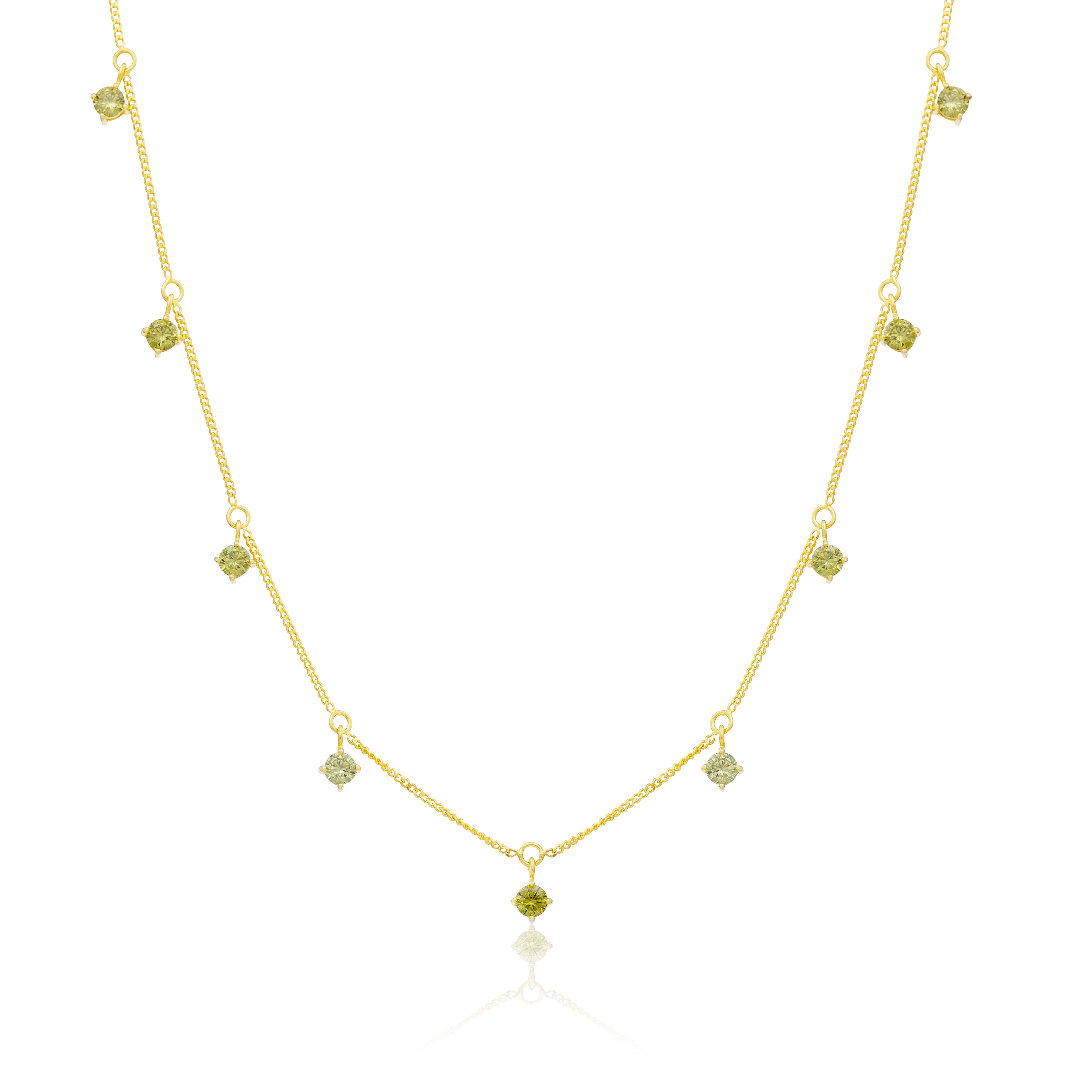 Gold Plated Sterling Silver Multi Peridot CZ Necklace 16+2 Inches