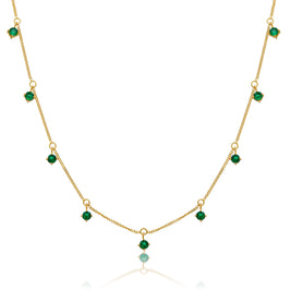 Gold Plated Sterling Silver Multi Emerald CZ Necklace 16+2 Inches