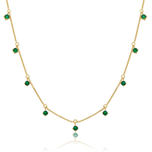 Gold Plated Sterling Silver Multi Emerald CZ Necklace 16+2 Inches