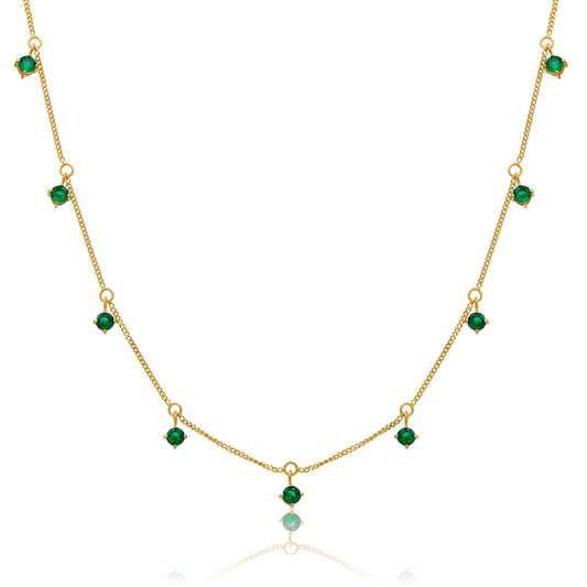 Gold Plated Sterling Silver Multi Emerald CZ Necklace 16+2 Inches