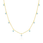 Gold Plated Sterling Silver Multi Aquamarine CZ Necklace 16+2 Inches