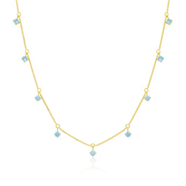 Gold Plated Sterling Silver Multi Aquamarine CZ Necklace 16+2 Inches