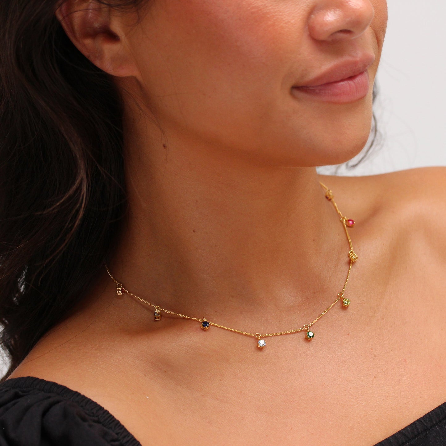 Vergoldet Sterlingsilber Mehr Regenbogen CZ Halskette 40,5+5cm