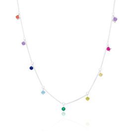 Sterling Silver Multi Rainbow CZ Necklace 16+2 Inches