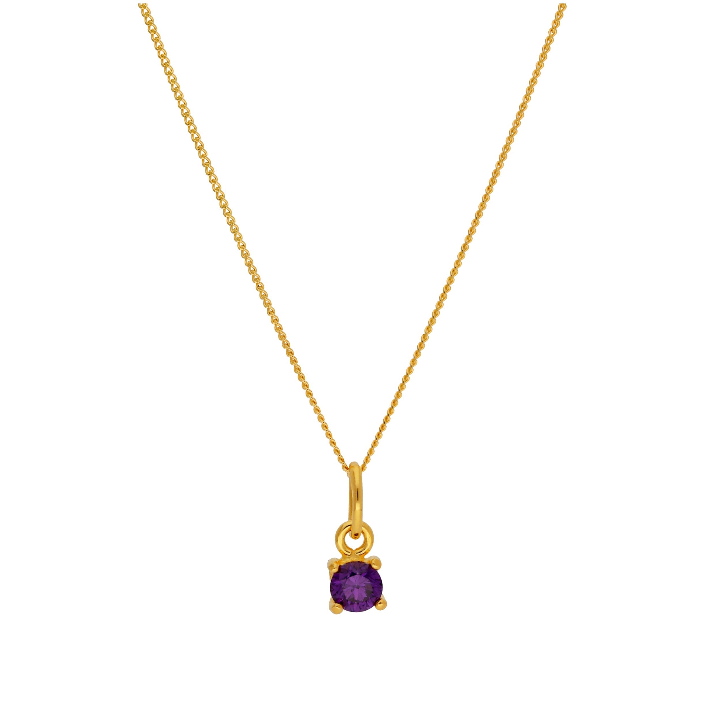 Gold Plated Sterling Silver 4mm Amethyst CZ Birthstone Necklace 14-32 Inches
