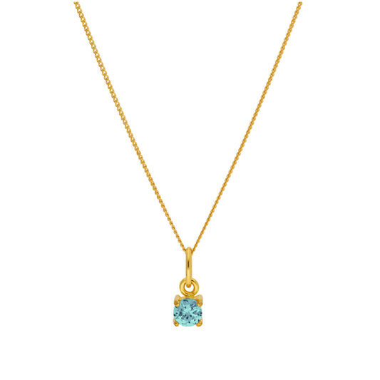 Gold Plated Sterling Silver 4mm Aquamarine CZ Birthstone Necklace 14-32 Inches